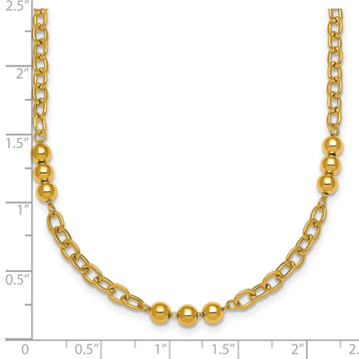 14K Polished Fancy Beaded and Cable Link Necklace