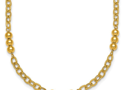 14K Polished Fancy Beaded and Cable Link Necklace (Style SF3277-18)