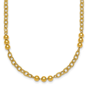 14K Polished Fancy Beaded and Cable Link Necklace (Style SF3277-18)