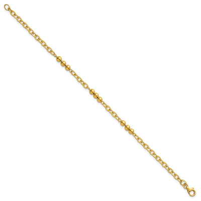 14K Polished Fancy Beaded and Cable Link Bracelet