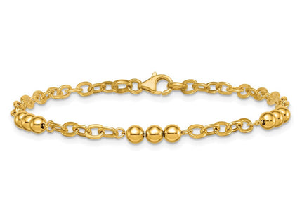14K Polished Fancy Beaded and Cable Link 7. Necklace
