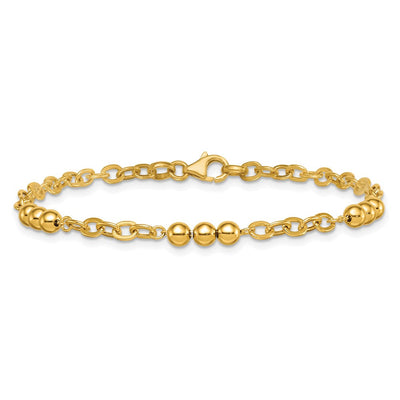 14K Polished Fancy Beaded and Cable Link Necklace