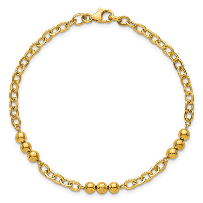 14K Polished Fancy Beaded and Cable Link Bracelet