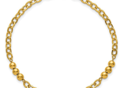 14K Polished Fancy Beaded and Cable Link 7. Necklace