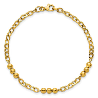 14K Polished Fancy Beaded and Cable Link Necklace
