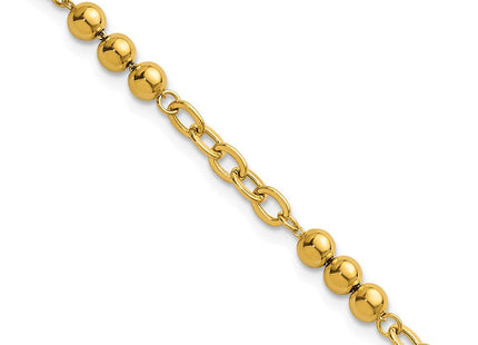 14K Polished Fancy Beaded and Cable Link 7. Necklace