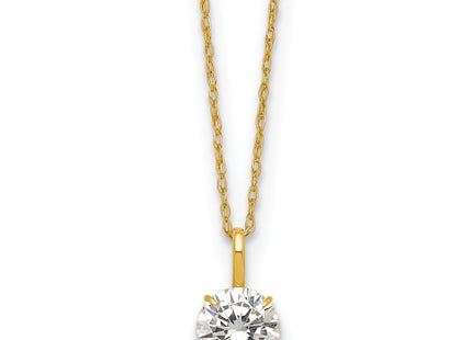 14k Polished Round CZ Solitaire Necklace, 18 x 6mm