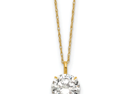 14k Polished Round CZ Solitaire Necklace, 18 x 8mm