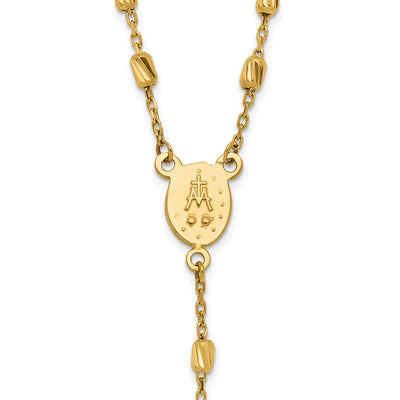14K Polished Cross and Miraculous Medal Diamond-cut Beaded Rosary Necklace with Extender