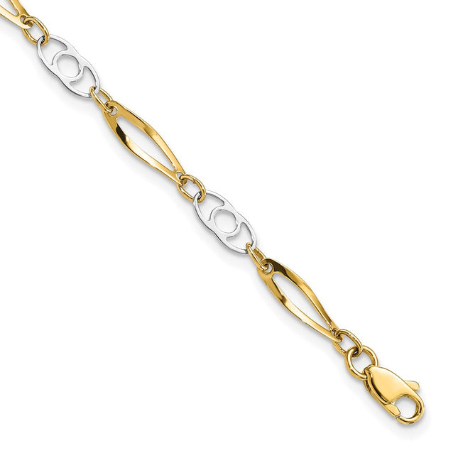 14k Two-tone Polished Fancy Link Bracelet, 7 x 3mm