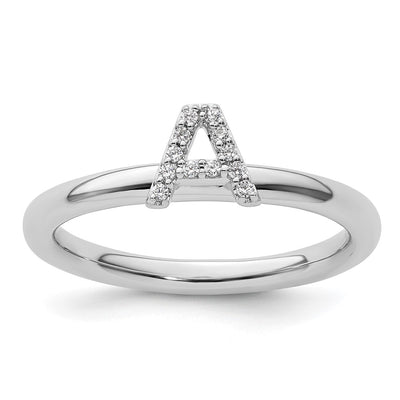 14K white gold diamond initial stackable band