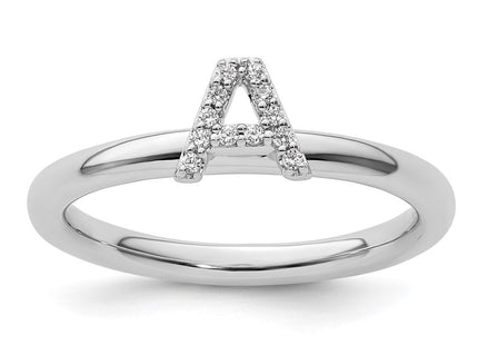 14K White Gold Stackable Diamond Initial Ring letter A