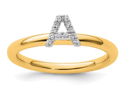 14K Yellow Gold Stackable Diamond Initial Ring letter A