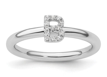 14K White Gold Stackable Diamond Initial Ring