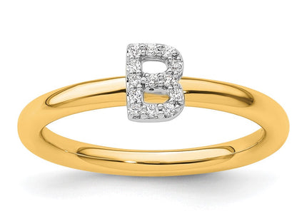 14K Yellow Gold Stackable Diamond Initial Ring
