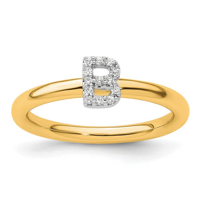14K Yellow Gold Stackable Diamond Initial Ring
