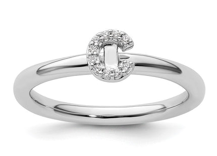 14K White Gold Stackable Diamond Initial Ring