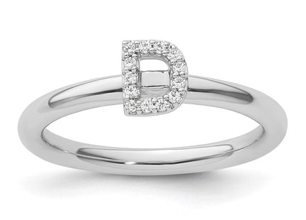 14K White Gold Stackable Diamond Initial Ring
