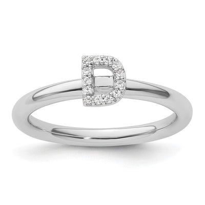 14K White Gold Stackable Diamond Initial Ring