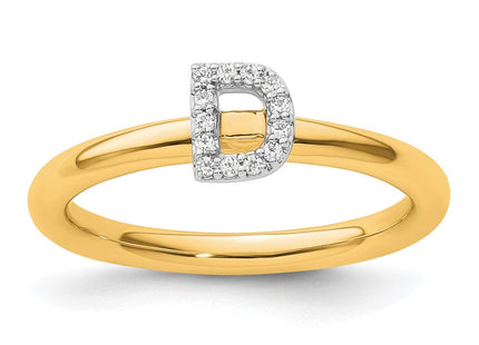 14K Yellow Gold Stackable Diamond Initial Ring