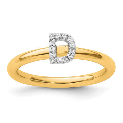 14K Yellow Gold Stackable Diamond Initial Ring