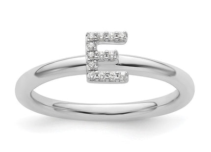 14K White Gold Stackable Diamond Initial Ring