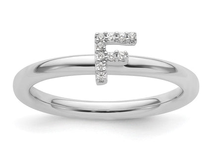 14K White Gold Stackable Diamond Initial Ring
