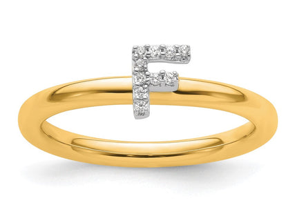 14K Yellow Gold Stackable Diamond Initial Ring