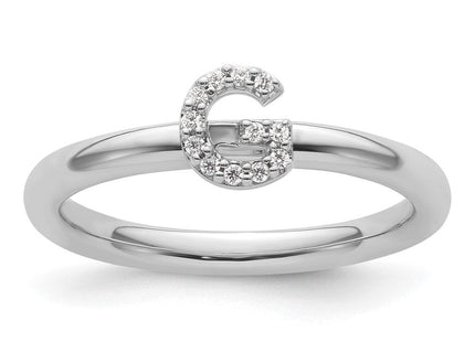 14K White Gold Stackable Diamond Initial Ring