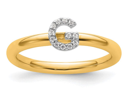 14K Yellow Gold Stackable Diamond Initial Ring