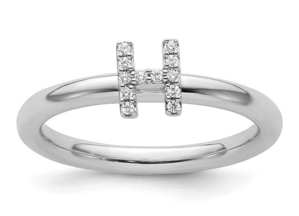 14K White Gold Stackable Diamond Initial Ring