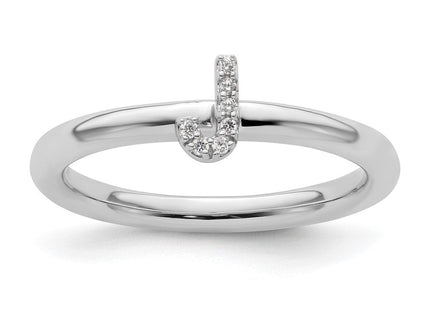 14K White Gold Stackable Diamond Initial Ring