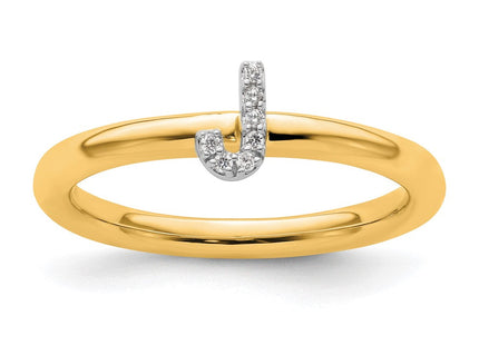 14K Yellow Gold Stackable Diamond Initial Ring
