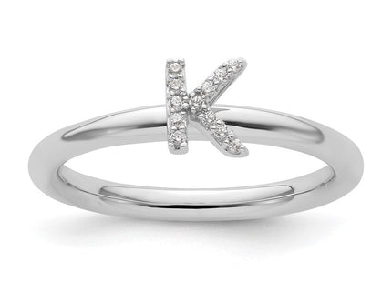 14K White Gold Stackable Diamond Initial Ring