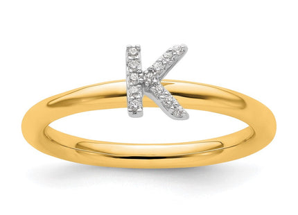 14K Yellow Gold Stackable Diamond Initial Ring