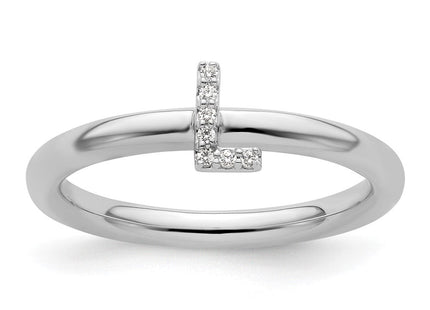 14K White Gold Stackable Diamond Initial Ring
