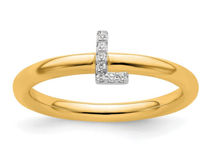 14K Yellow Gold Stackable Diamond Initial Ring