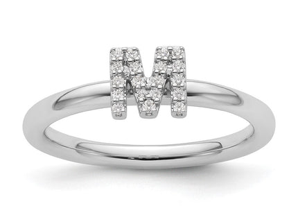 14K White Gold Stackable Diamond Initial Ring