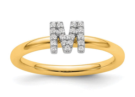 14K Yellow Gold Stackable Diamond Initial Ring