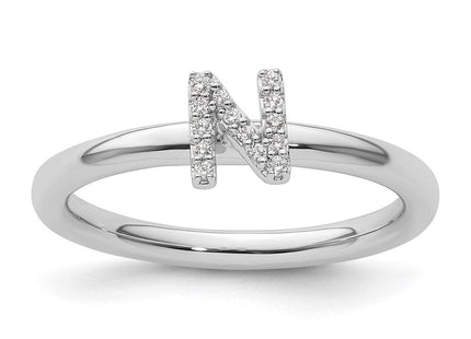 14K White Gold Stackable Diamond Initial Ring