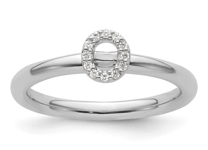 14K White Gold Stackable Diamond Initial Ring