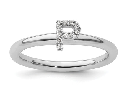 14K White Gold Stackable Diamond Initial Ring