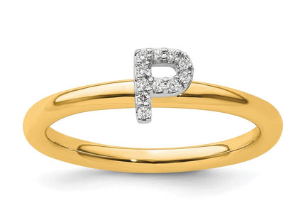 14K Yellow Gold Stackable Diamond Initial Ring