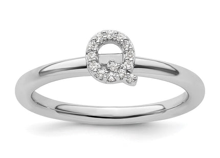 14K White Gold Stackable Diamond Initial Ring