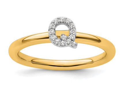 14K Yellow Gold Stackable Diamond Initial Ring