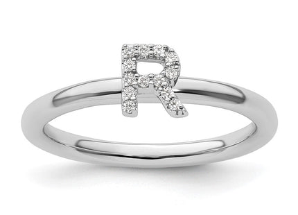 14K White Gold Stackable Diamond Initial Ring