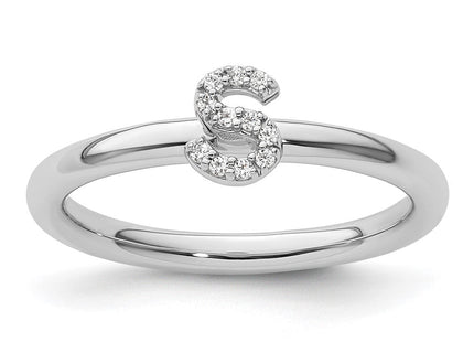 14K White Gold Stackable Diamond Initial Ring