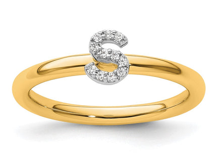 14K Yellow Gold Stackable Diamond Initial Ring