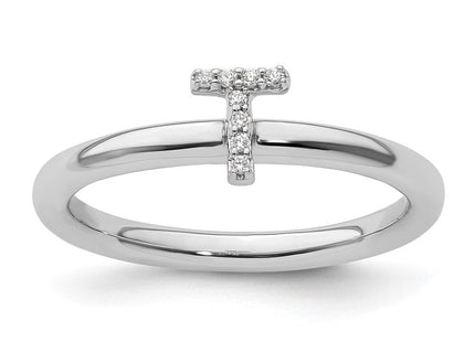 14K White Gold Stackable Diamond Initial Ring