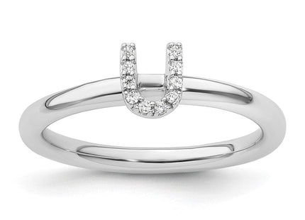 14K White Gold Stackable Diamond Initial Ring